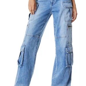 Alice & Olivia NWT Cay High Rise Cargo Wide Leg Jeans in Brea Blue Size 27